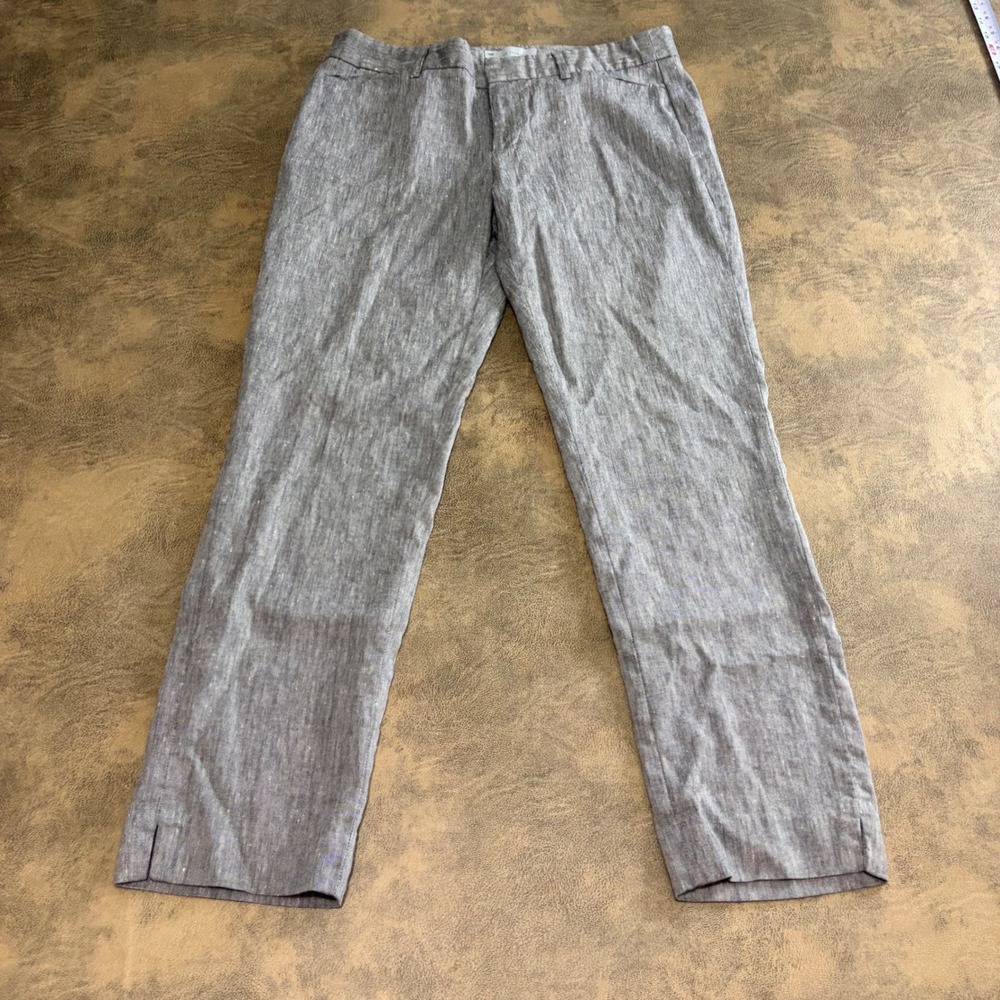 Gap Slim Cropped Pants Womens 2 Gray Navy Linen Blend Stretch Trousers
